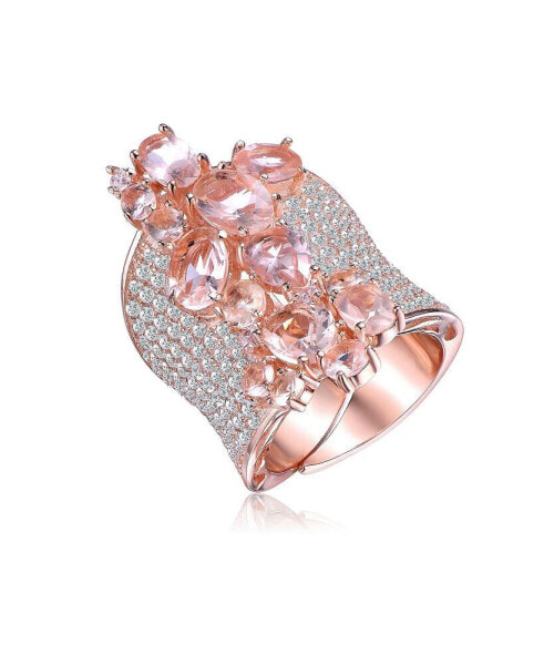 Sterling Silver 18K Rose Gold Plated with Morganite Wide Band Accent Ring