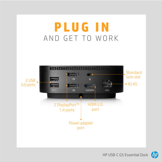 HP USB-C G5 Essential Dock - Wired - USB 3.2 Gen 1 (3.1 Gen 1) Type-C - Black - HP - Business - USB
