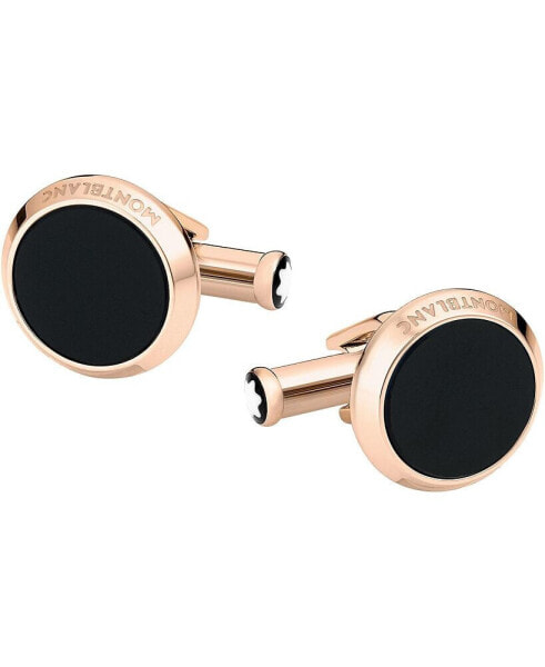 Men's Meisterstück Red-Gold Stainless Steel and Onyx Inlay Cuff Links