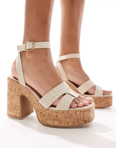 South Beach heeled cork sole sandal in natural