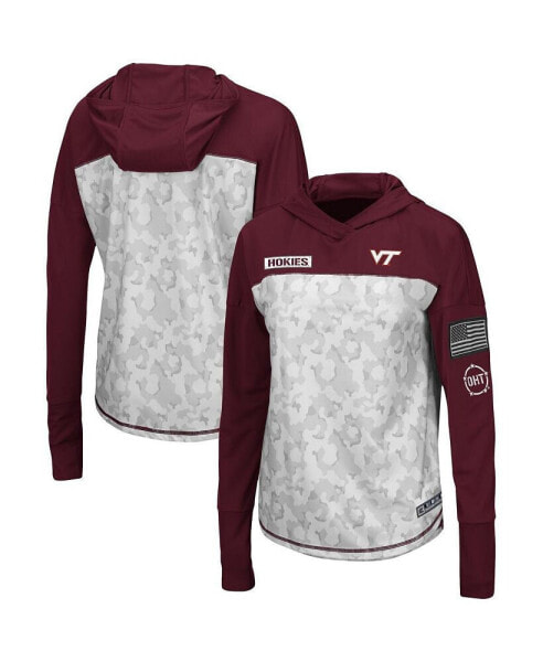 Women's Gray, Maroon Virginia Tech Hokies OHT Military-Inspired Appreciation Mission Arctic Camo Hoodie Long Sleeve T-shirt
