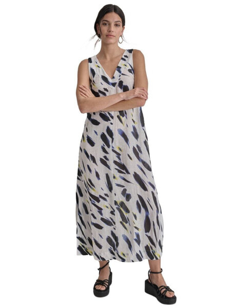 Платье без рукавов DKNY женское из льна с V-образным вырезом