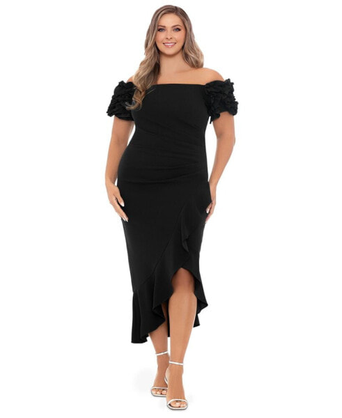 Plus Size Ruffled Off-The-Shoulder Midi Dress