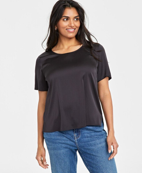 Women's Satin Relaxed Short-Sleeve Top, Created for Macy's