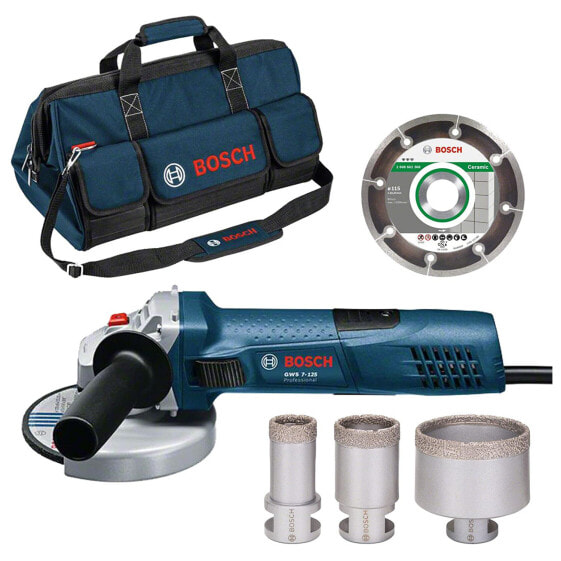 Bosch Fliesenleger-Set GWS 7-125 mit 3x Trockenbohrer + DIA TS 115 in Tasche