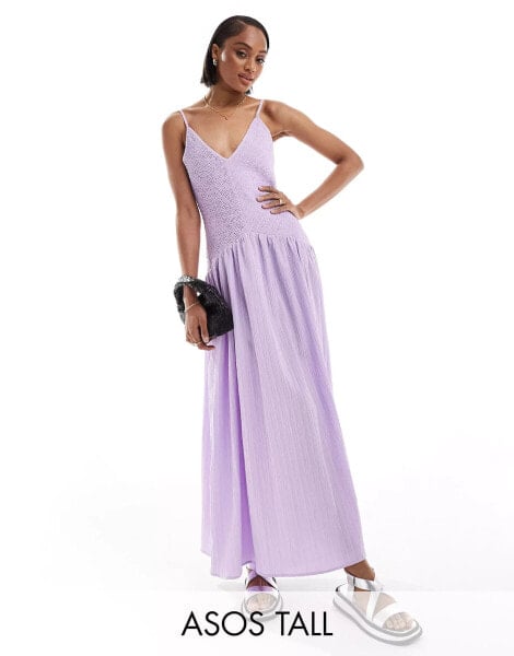 ASOS DESIGN Tall full skirt midi crinkle sundress in lilac