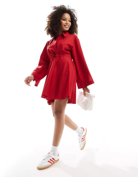 ASOS DESIGN mini shirt dress with channel front in red