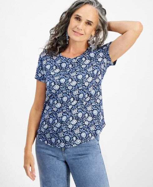 Women's Printed Crewneck Short-Sleeve Tee, Created for Macy's