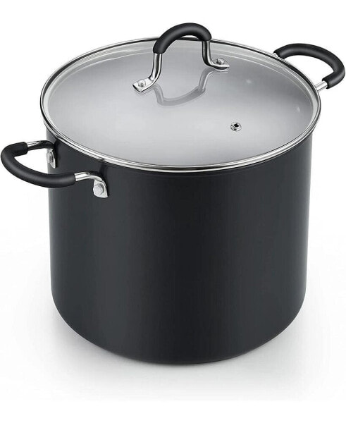 Nonstick Stockpot Soup pot with Lid Professional Hard Anodized 10 Quart, Oven safe - Stay Cool Handles, Black