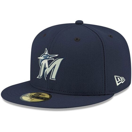 Men's Navy Miami Marlins Logo White 59FIFTY Fitted Hat