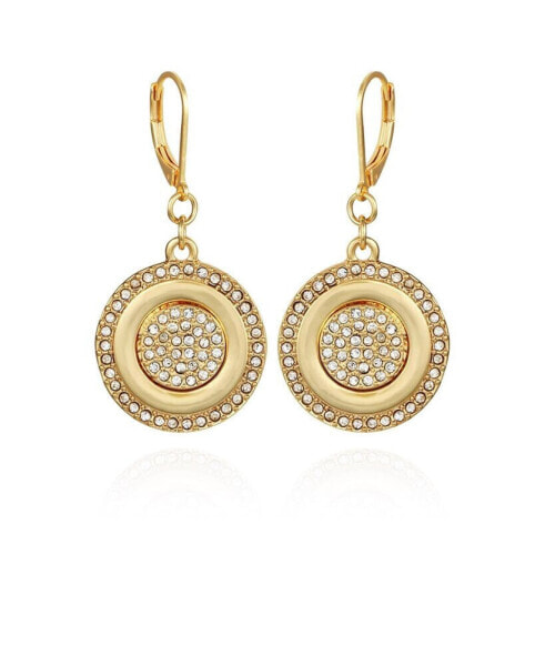 Gold-Tone Pave Stone Coin Drop Earrings