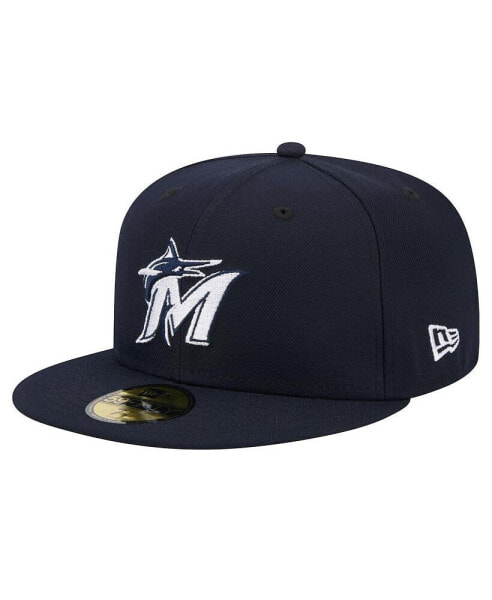 Men's Navy Miami Marlins White Logo 59Fifty Fitted Hat