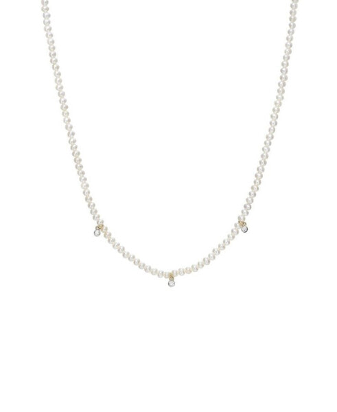 Cultured Pearl Beaded with Diamond Bezel Necklace