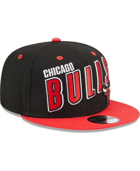 Men's Black, Red Chicago Bulls Stacked Slant 2-Tone 9FIFTY Snapback Hat