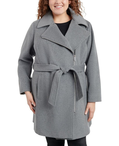 Women's Plus Size Asymmetric Belted Wrap Coat