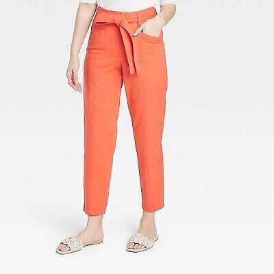 Women's High-Rise Tapered Ankle Tie-Front Pants - A New Day Orange 6