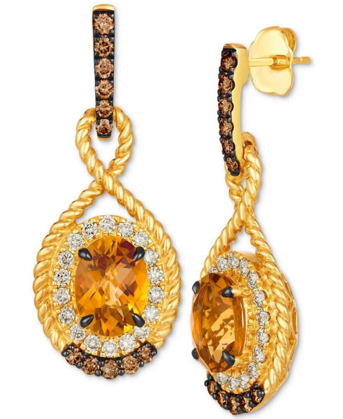 Cinnamon Citrine (3-1/2 ct. t.w.), Nude Diamonds (5/8 ct. t.w.) & Chocolate Diamonds (1/2 ct. t.w.) Drop Earrings in 14k Gold