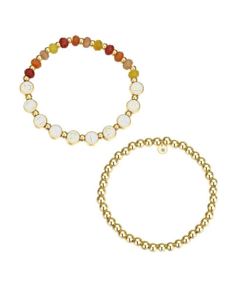 Multi Sunburst Quartz Soul Sister Stone and Beaded Stretch Bracelet Set