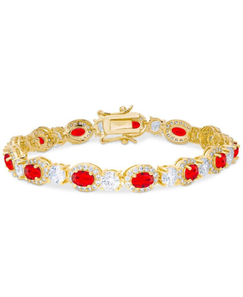 Lab-Created Ruby (7-3/4 ct. t.w.) & Cubic Zirconia Halo Link Bracelet in Gold-Plated Brass