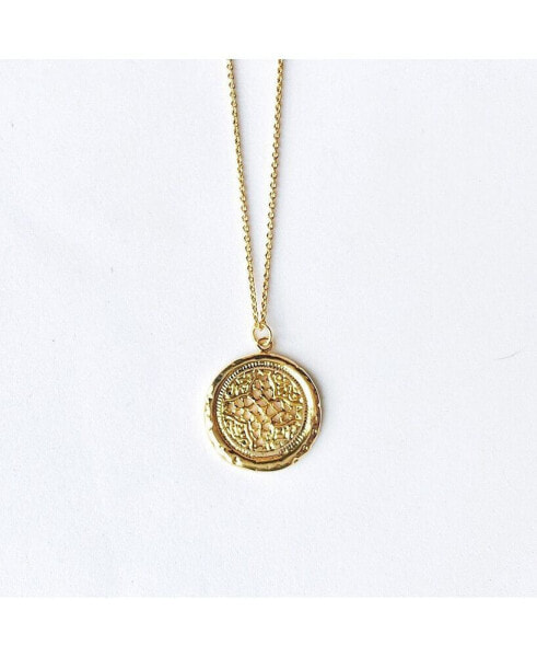 Round Rosette Medallion Coin Necklace Gold