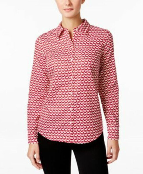 Charter Club Women's Animal Print Button Down Shirt New Red Amore Combo 10