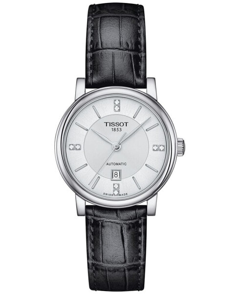 Women's Swiss Automatic Carson Premium Lady Diamond Accent Black Leather Strap Watch 30mm