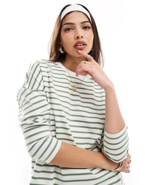 Vero Moda raglan jersey top co-ord with long sleeves in green stripe