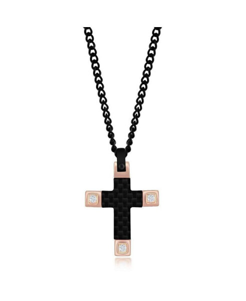 Men's Stainless Steel Black & Rose Gold CZ Cross Necklace