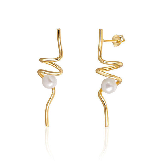 Long gold plated silver earrings with pearl JL0621