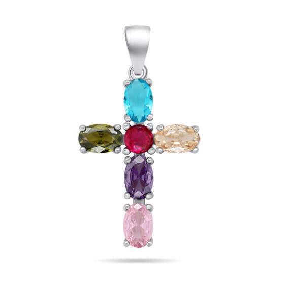 Stylish silver pendant with zircons Cross PT118W