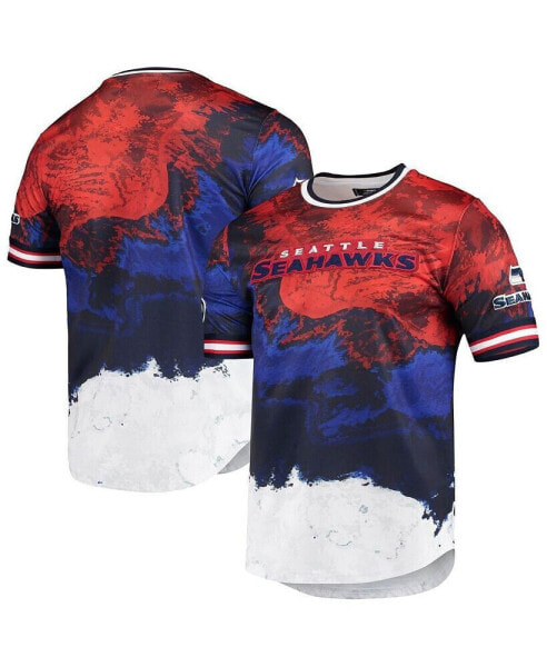 Men's Navy, Red Seattle Seahawks Americana Dip-Dye T-shirt