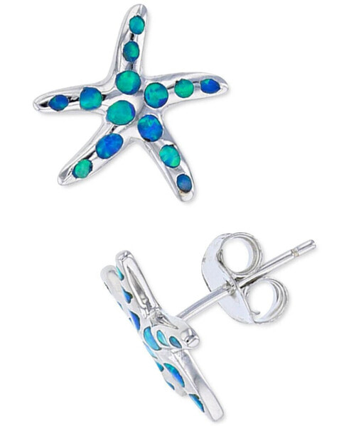 Lab-Created Blue Opal Starfish Stud Earrings in Sterling Silver