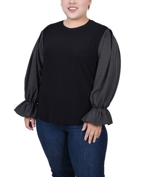 Plus Size Long Sleeve Top with Printed Sleeves