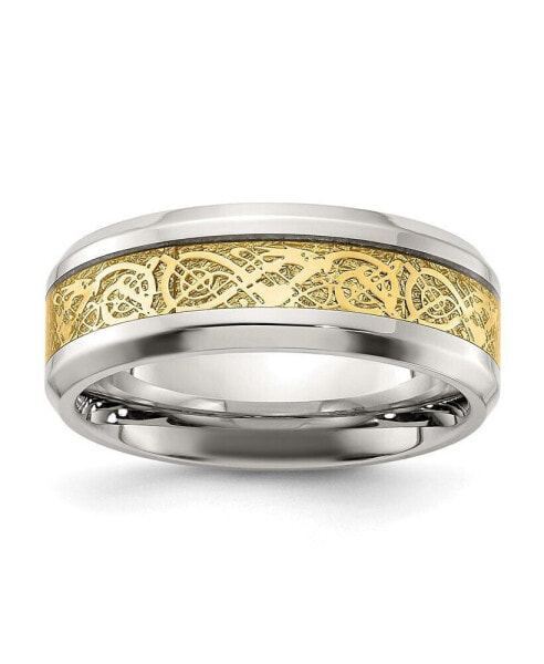Stainless Steel Polished Yellow IP-plated Inlay 8mm Band Ring