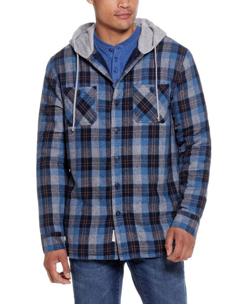 Men's Sherpa Lined Flannel Hooded Shirt Jacket