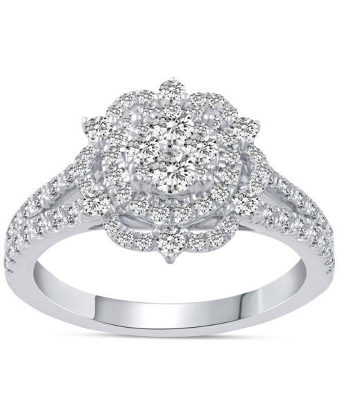 Diamond Halo Cluster Engagement Ring (1 ct. t.w.) in 14k White Gold