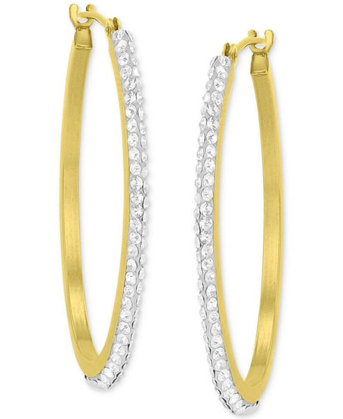 Crystal Polished Narrow Medium Hoop Earrings in 10k Gold, 1.2"