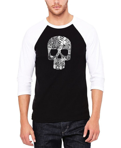 Men's Rock N Roll Skull Raglan Baseball Word Art T-shirt