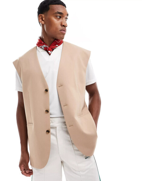 ASOS DESIGN smart co-ord longline suit waistcoat in stone