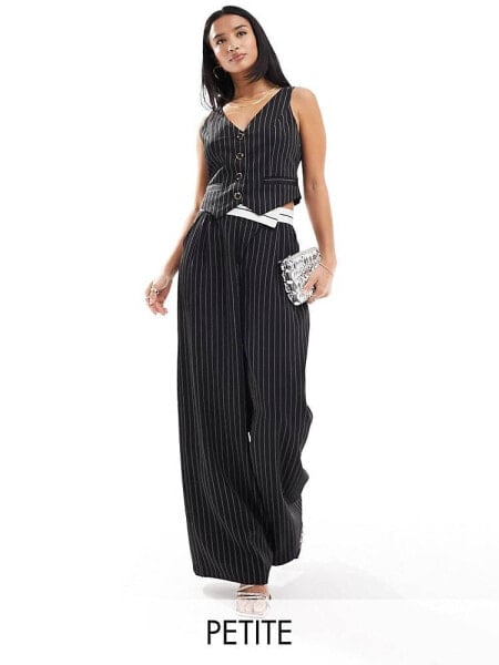 Extro & Vert Petite tailored pinstripe trouser with asymmetric waistband in black co-ord