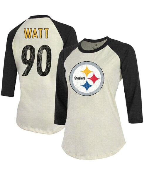 Футболка с длинным рукавом игрока Pittsburgh Steelers T.J. Watt, женская, цвет кремовый, черный Fanatics