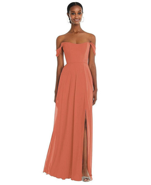 Off-the-Shoulder Basque Neck Maxi Dress with Flounce Sleeves