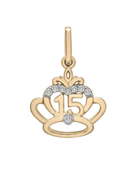 Wrapped diamond Quinceanera Charm Pendant (1/20 ct. t.w.) in 10k Gold, Created for Macy's