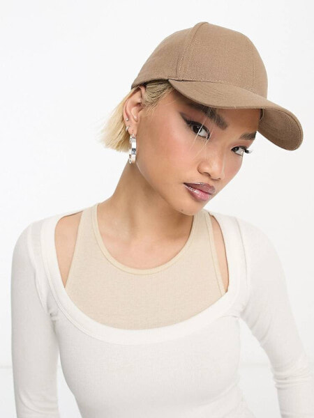 ASOS DESIGN linen mix cap in dark putty