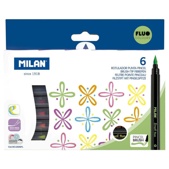 MILAN Box 6 Brush Tip Fibrepens Fluo Colours