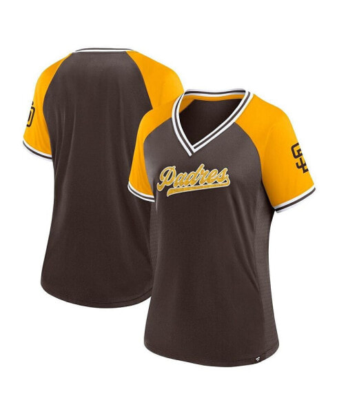 Women's Brown San Diego Padres Glitz and Glam League Diva Raglan V-Neck T-shirt