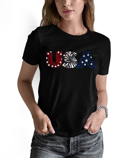 Women's Word Art USA Fireworks T-Shirt