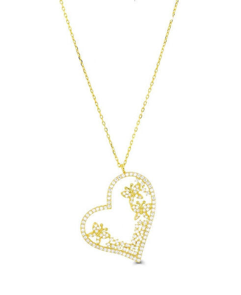 Cubic Zirconia Heart Necklace (1 3/8 ct. t.w.) in 14k Gold Over Sterling Silver