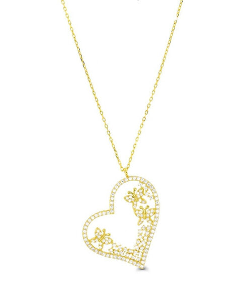 Macy's cubic Zirconia Heart Necklace (1 3/8 ct. t.w.) in 14k Gold Over Sterling Silver