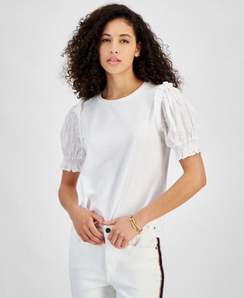 Women's Round-Neck Contrast-Sleeve Top